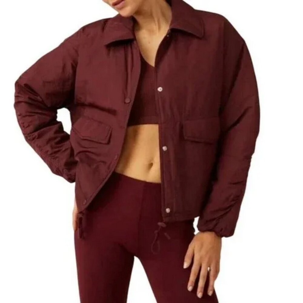 FP Movement by Free People Off The Bleachers Coaches Jacket Oxblood Wine L NWT